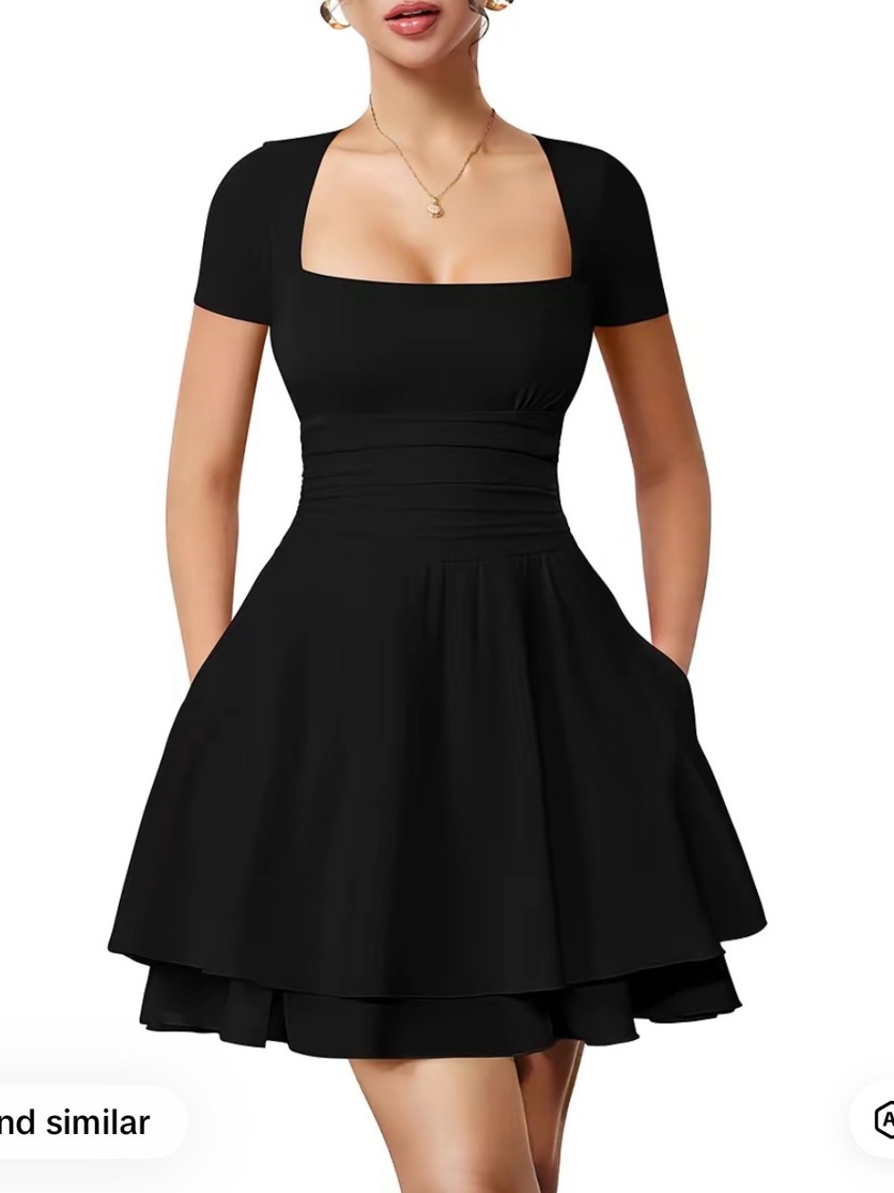 OYS Classic Black Square-Neck Fit & Flare Dress